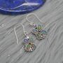 Floral Blue Opal Earrings: Silver, Cubic Zirconia, Dangle Drop, October Birthstone, thumbnail 4 of 6