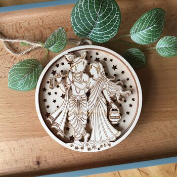 Radha Krishna Five Layer Wooden Light Up Ornament, 9 of 9