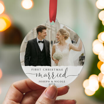 Personalised First Christmas Married Photo Decoration, 7 of 9
