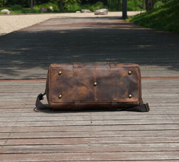 Stitched Detail Genuine Leather Holdall Vintage Look, 5 of 9