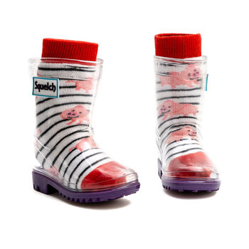 Squelch Transparent Wellies And Three Sock Set Pigs, 7 of 7