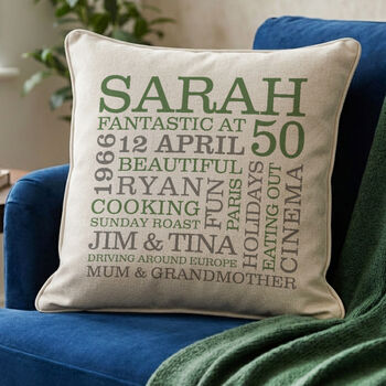 Personalised 50th Birthday Word Art Cushion, 2 of 10