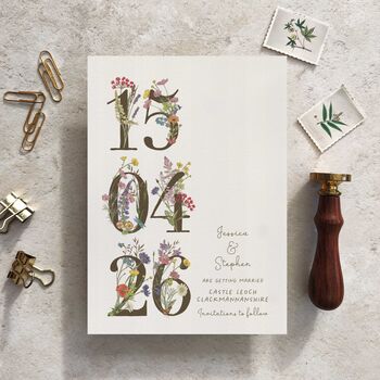 Cottage Garden Numbers Save The Date Cards And Envelopes, 3 of 7