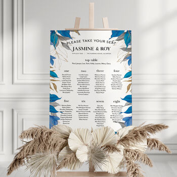 Blue And Gold Leaves Wedding Seating Plan, 4 of 4