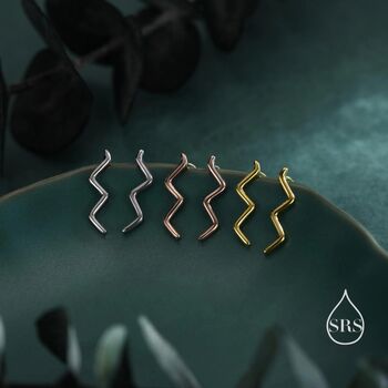 Zigzag Wave Crawler Earrings Sterling Silver, 2 of 11