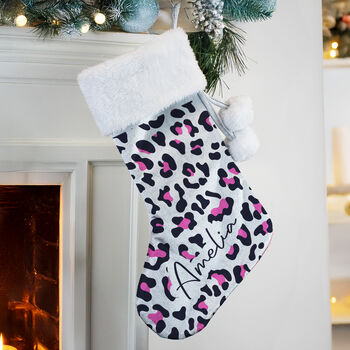 Personalised Leopard Print Christmas Stocking, 2 of 4