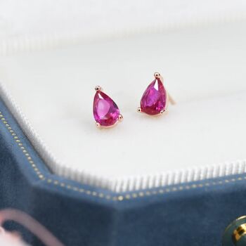 Sterling Silver Ruby Pink Droplet Stud Earrings, 7 of 12