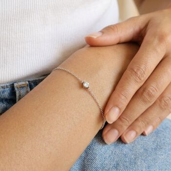 Dainty Solitaire Diamond Bracelet Silver, 3 of 9