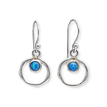 Molten Sterling Silver Blue Opal Circle Drop Earrings, 2 of 6
