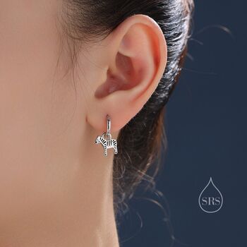 Sterling Silver Zebra Dangle Hoop Earrings, 4 of 10
