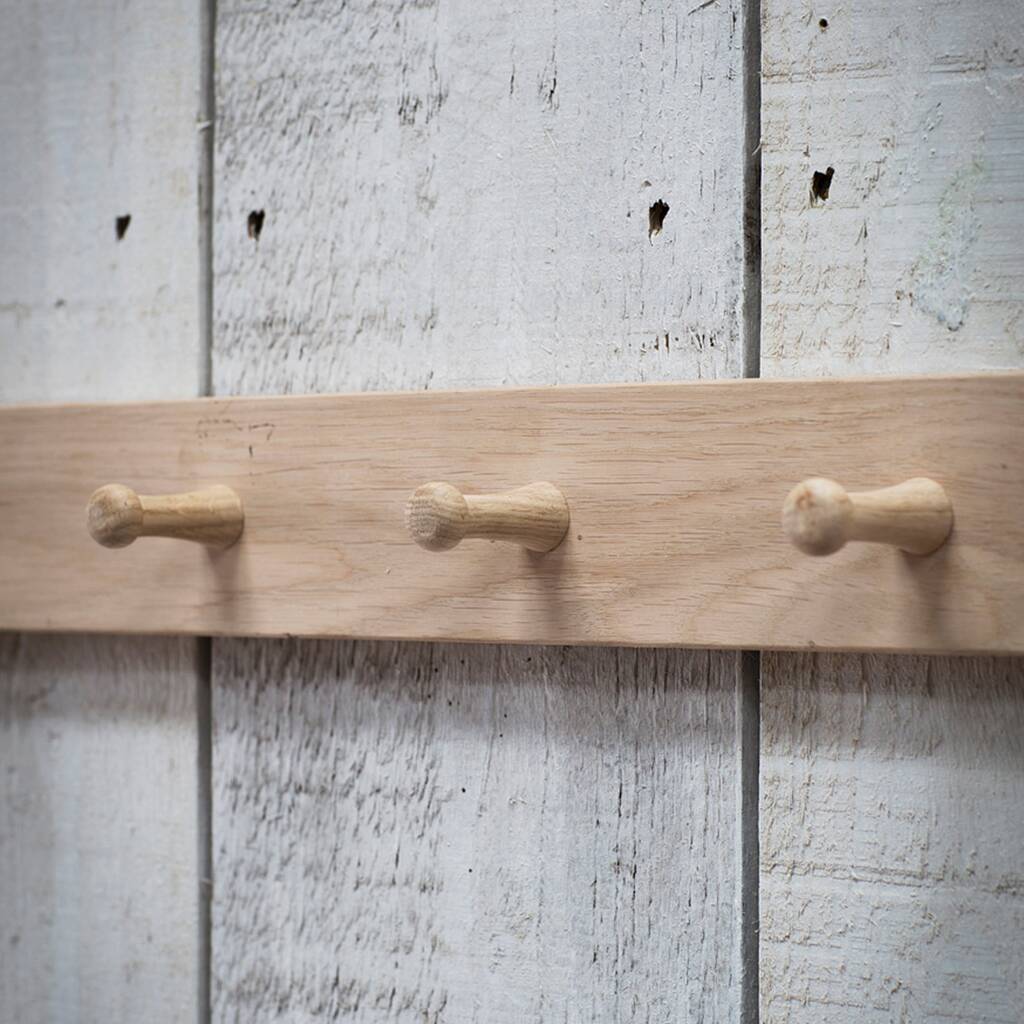 Raw Oak Peg Rail With Three Hooks By Lisa Valentine Home