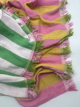 Dolce 100% Cotton Modern Striped Beach Towel Pink / Yellow And Green, 2 of 12