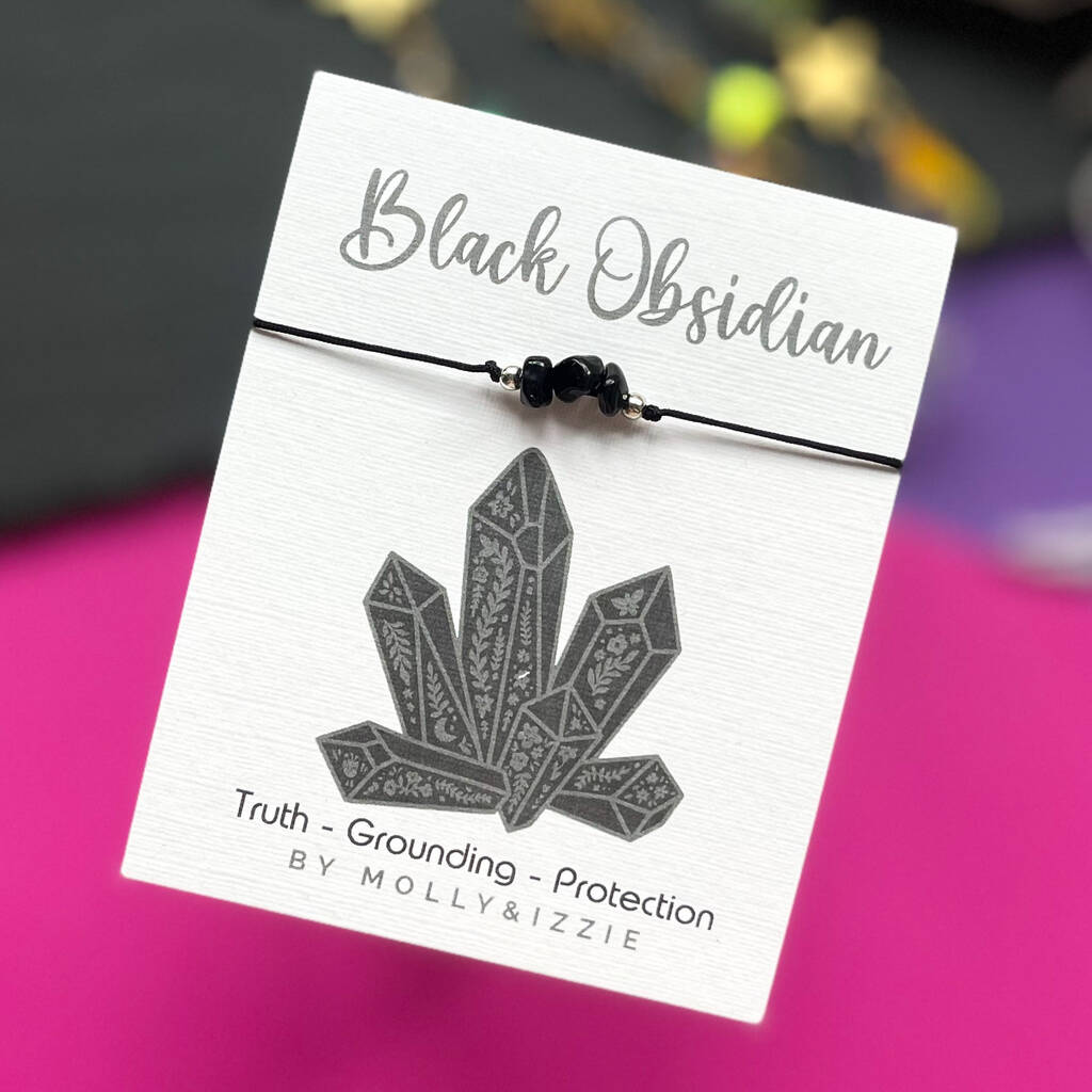 Adjustable Crystal Bracelet Black Obsidian