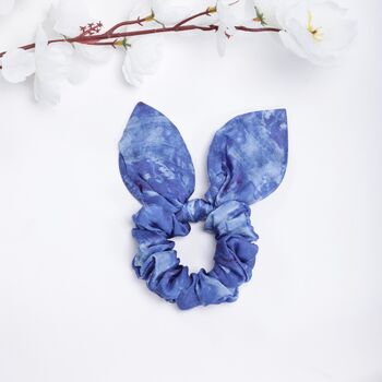 100% Silk Bow Scrunchie Abstract Blue, 2 of 2
