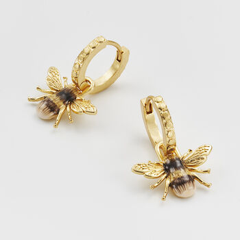 Gold Honey Bee Huggie Earrings, 6 of 9