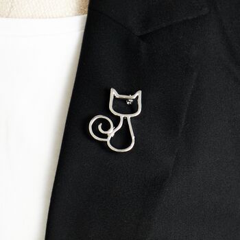 Gold Or Silver Cat Outline Lapel Brooch, 2 of 8