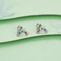 Sterling Silver Rainbow Cz 18 G Screw Back Stud Earrings, thumbnail 2 of 12