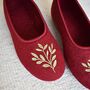 Wool Balleina Slippers Wine Red/ Green Leaves, thumbnail 3 of 4