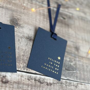Navy Christmas Gift Tags With Gold Foil Set Of Five, 2 of 2