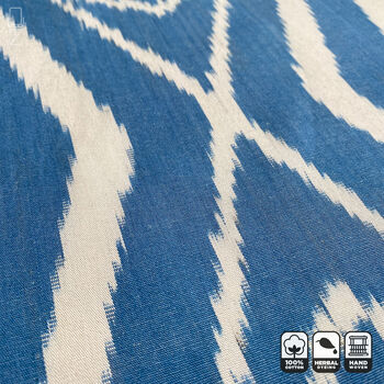 Blue And Ivory Traditional Handwoven Ikat Cushion Cover, 6 of 7