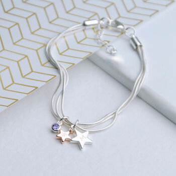 Personalised Birthstone Double Star Bracelet, 5 of 10
