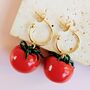 Tomato Charm Gold Plated Hoop Earrings, thumbnail 1 of 5