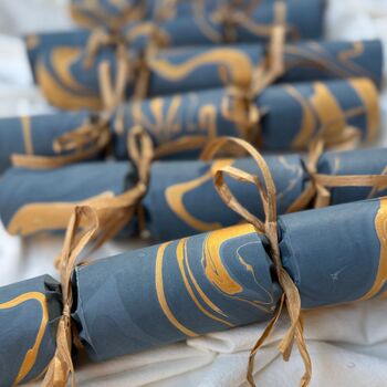 Blue And Gold Hand Marbled Christmas Crackers, 2 of 10