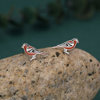Sterling Silver Chaffinch Bird Stud Earrings, 2 of 11