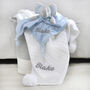 Personalised Blue Ellie Comforter Cable Blanket White, thumbnail 4 of 10