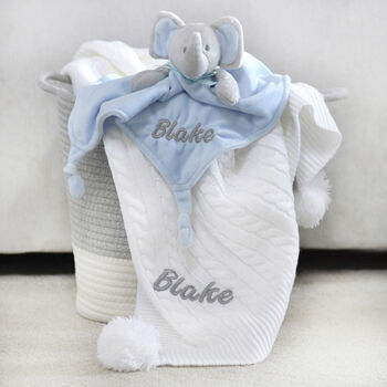 Personalised Blue Ellie Comforter Cable Blanket White, 4 of 10