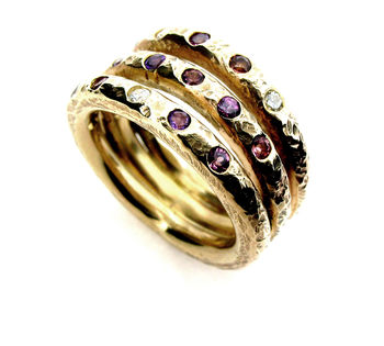 Gold Diamond And Gemstone Three Band Ring, 2 of 3