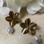 Gold Flower Pearl Drop Earrings, thumbnail 2 of 6