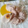 Bunny Bow Linen Scrunchies With Hand Embroidered Flower, thumbnail 7 of 10