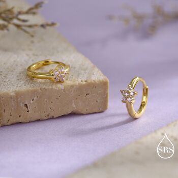 Sterling Silver Pale Pink Cz Flower Huggie Hoops, 6 of 12