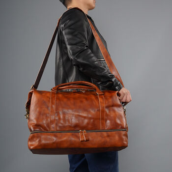 Leather Weekend Bag With Shirt Compartment, 8 of 11