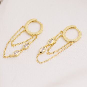Sterling Silver Marquise Cz Crystal Chain Hoops Earring, 2 of 12
