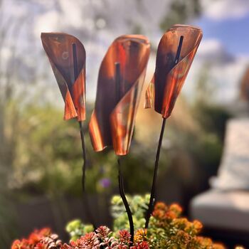 Set Of Three Copper Lily Garden Planter Stakes, 2 of 10