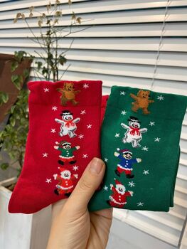 Two Pack Of Snowy Chrlstmas Socks In Box, 5 of 5