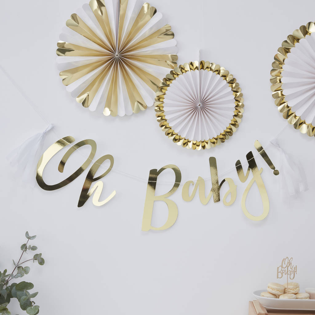 Gold Foiled Baby Shower Party Backdrop With Tassels, 1 of 3