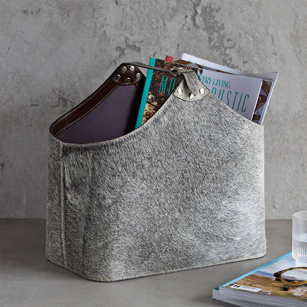 Buckled Hide Magazine Basket By Life of Riley