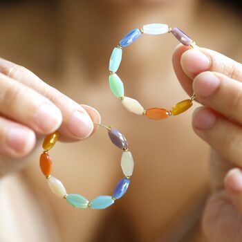 Colourful Glass Beaded Hoop Earrings In Gold Plating, 5 of 5