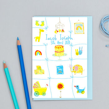 Traditional Personalised New Baby Card, Pink Or Blue, 2 of 5