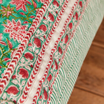 Green Sanganeri Block Print Reversible Quilt Boho, 7 of 7