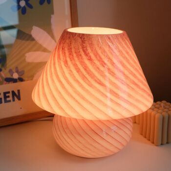 Pink Murano 70s Style Mushroom Stripe Glass Table Lamp, 5 of 5