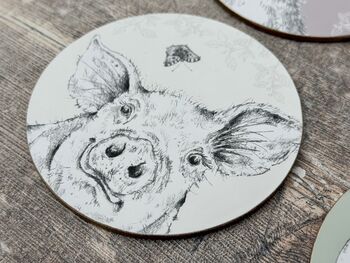 Set Of Four Round Farm Animal Coasters, 3 of 5