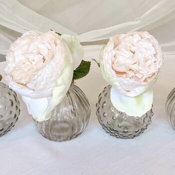 Set Of Two Round Clear Pressed Glass Vases Eight.5cm, 4 of 4