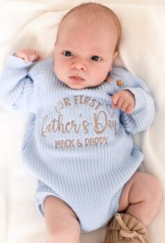 Our First Father's Day Embroidered Personalised New Baby Romper Three Colours Available, 2 of 7