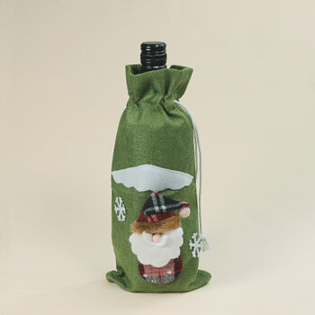 G Decor Santa Green Wine Bottle Xmas Cover Bag, 3 of 3