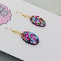 Mini Teal, Pink And Gold Oval Glitter Resin Earrings, thumbnail 2 of 4