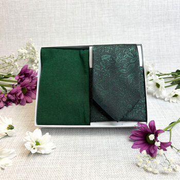Dark Green Woodland Leaves Wedding Tie Set, 4 of 4